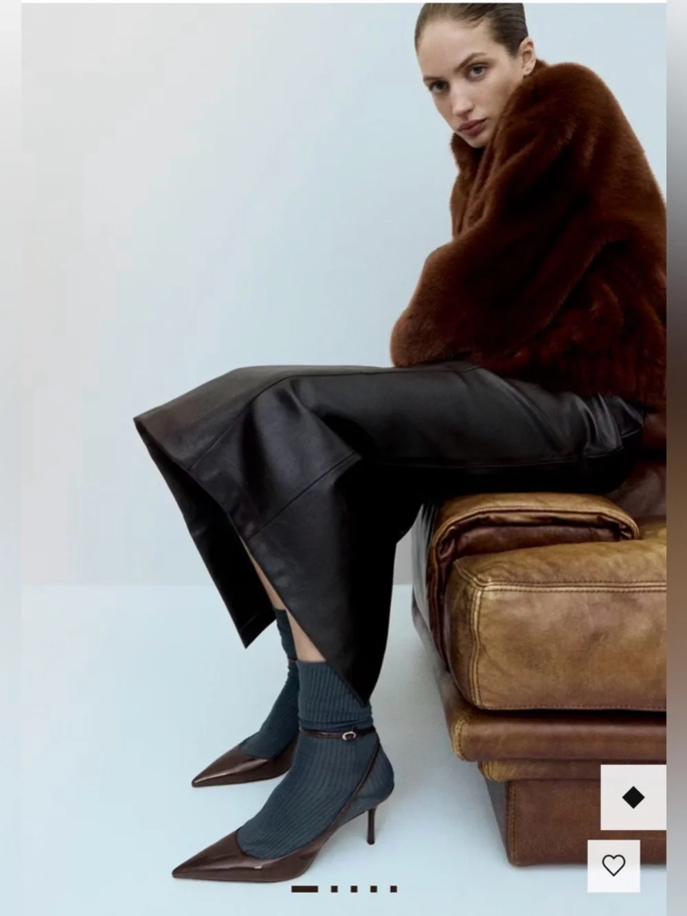 Mango Brown Pointed-Toe Ankle-Strap Slingback Heels - Picture 2 of 4